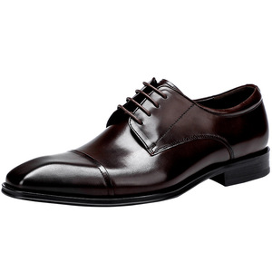 Chaussures habillées Oxford pour hommes en cuir véritable, à bout pointu, à lacets, pour le travail, toutes saisons, couleur unie, semelle extérieure en caoutchouc, chaussures de mariage - Product Image 1