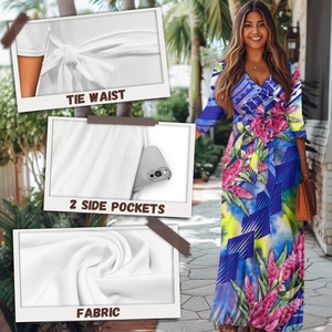 Mujeres gradiente polinesio tatuaje antorcha jengibre diseñador <span class=keywords><strong>media</strong></span> <span class=keywords><strong>manga</strong></span> Maxi vestido lazo cintura bolsillo fábrica últimas faldas - Product Image 5