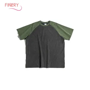 Finery 285GSM 100%Cotton heavy industry washed men's raglan tee shirt fashion contrast color round neck short sleeve t shirt