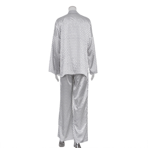 Stile alla moda <span class=keywords><strong>pantaloni</strong></span> larghi larghi stile Casual in raso bianco manica lunga autunno Set <span class=keywords><strong>pantaloni</strong></span> e <span class=keywords><strong>camicia</strong></span> da donna - Product Image 5