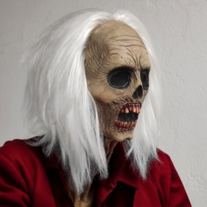 Masque intégral en latex de zombie aux cheveux blancs - Costume amusant et drôle pour Halloween, masque de zombie moelleux et confortable pour adultes - Product Image 6