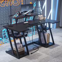 Bureau d'ordinateur en forme de L avec cadre métallique extensible noir, montage facile, bureau à domicile, table d'angle pour jeux