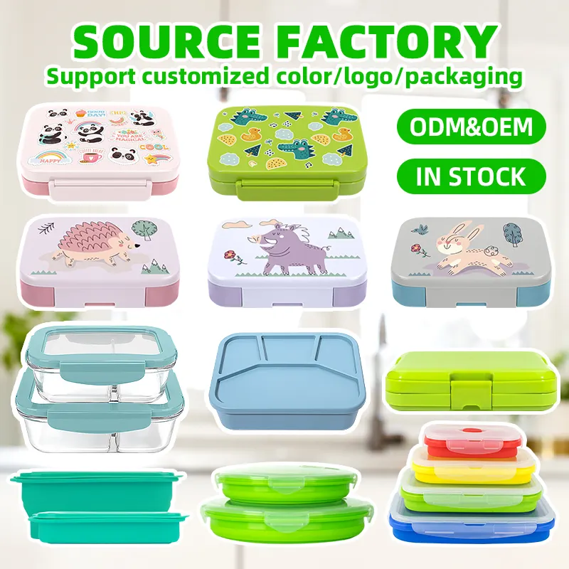 Hot Lunchbox Kids Bpa Free Compartment Food Storage Box Kids Sillicon Bento Lunch Box With Lid