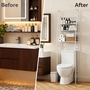 Estante de Almacenamiento para Sobre el Inodoro, Estante Metálico Impermeable Independiente, Organizador de Baño con Ganchos para Ahorrar Espacio - Product Image 3