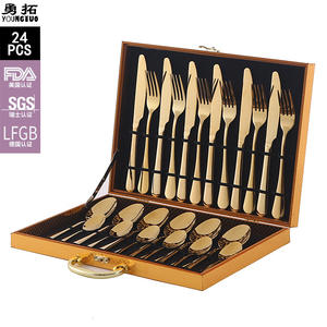 <b>Golden</b> <b>Cutlery</b> <b>Set</b> 24 Piece Stainless Steel Knife Fork Spoon Dishwasher Safe Gift Boxed Utensils Simple Style - Product Image 5