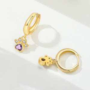 Nuevos Pendientes de Latón Blanco con Circonita en Forma de Corazón de la Serie Animal, con un Lindo Diseño de Pata de Gato Morada, Exclusivos para Mujeres - Product Image 2