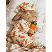 Peinture Diamant 5D Ronde Complète DIY Lapin Mignon Songwoo Embrassant une Carotte, Art Mural Thérapeutique Animalier pour Chambre d'Enfant et Décoration Intérieure