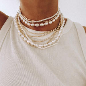 Elegante Collana di Perle da <span class=keywords><strong>Donna</strong></span> in Acciaio Inossidabile Dorato 18K con Semplice Pietra Naturale Barocca d'Acqua Dolce Girocollo di Perle - Product Image 3