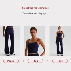 Leggings de yoga taille haute à jambe large évasée avec poche latérale 8027, contrôle du ventre, effet color block, résistant aux plis - Product Image 2