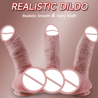 Dildo de Pene Masculino Altamente Realista con Ventosa Suave, Juguete Sexual para Adultos, Color Carne, 100% Impermeable, 3 Tamaños, Hecho de Silicona Líquida