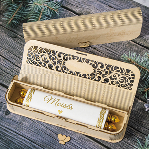 Invitation personnalisée en rouleau avec boîte en <span class=keywords><strong>bois</strong></span> découpée au laser, boîte rigide, dorure vintage rose gold, boîte d'invitation <span class=keywords><strong>de</strong></span> <span class=keywords><strong>mariage</strong></span> en <span class=keywords><strong>bois</strong></span> - Product Image 3