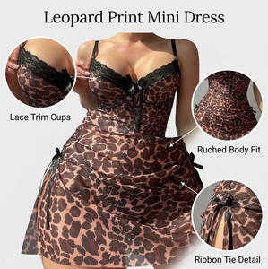 Chemise de nuit sexy pour femme, style européen et américain, imprimé léopard, fendue, lingerie érotique pour le commerce extérieur transfrontalier - Product Image 4