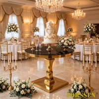 Mesa Moderna Dorada de Acero Inoxidable para Cortar Pasteles de Boda con Tapa de Vidrio Templado, Pedestal Duradero para Exhibición en Hoteles, Comedores y Exteriores