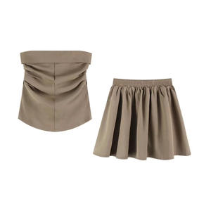 Conjunto de Falda Mini de Cintura Alta y Top sin Tirantes de Lona Vintage, Dulce y Fresco, para Mujer, Verano, Casual, Poliéster, Moda - Product Image 5