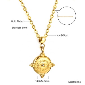 Collier tendance plaqué or 18 carats PVD, étanche, avec breloques personnalisées, pièce de monnaie, en acier inoxydable, zircon rond, pour femme - Product Image 2