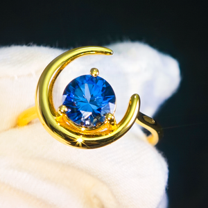 Anillo de Plata de Ley 925 de Alta Calidad con Baño de Oro Vermeil de 18K y Zafiro Azul Redondo de 1.5 Quilates y 2.5 Micras para Mujer y Hombre, Regalo de Aniversario - Product Image 1