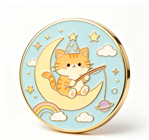 Pin de esmalte de gato lindo, redondo, de metal, con diseño de luna y estrella, broche de dibujos animados, regalo decorativo - Product Image 2