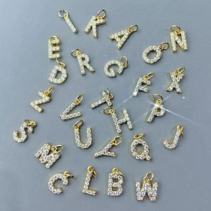 จี้ตัวอักษร A-Z คุณภาพสูง สแตนเลสสตีล ชุบทอง 14K ประดับเพชร จี้รูปแบบศาสนาสำหรับสร้อ<span class=keywords><strong>ย</strong></span>คอ โลหะผสมเซอร์คอน - Product Image 3
