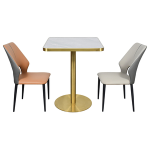 Mesa de comedor de <span class=keywords><strong>metal</strong></span> cepillado de titanio directo de fábrica de alta calidad, mesa de comedor de café de negocios cuadrada - Product Image 3