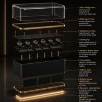 Comptoir de présentation autoportant en verre avec éclairage LED pour bijoux en or noir, vitrine pour boutique de détail