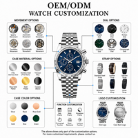 Montre de sport personnalisée avec logo, en acier inoxydable et cuir, montres automatiques personnalisées, boîte à montre en bois, bracelets, cadran