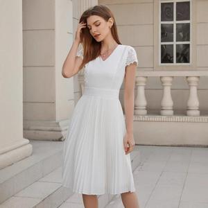 Nuovo Abito Casual in Pizzo Tinta Unita con Orlo Plissettato per Uso Quotidiano - Product Image 2