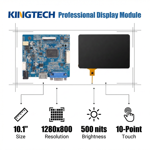 Kingtech OEM 10.1 Inch 1280*800 Multi-Touch Capacitive -30~80℃ Wide Temperature Industrial Touch Screen TFT LCD Display Module
