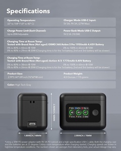 Case for 360 Action 6 5 Pro 4 3 LCD Two Way Charger <b>Hub</b> 27W Triple Slots for Battery DC027 Specifications Type-<b>c</b> - Product Image 2