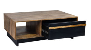 Mesa de Centro Oxberg de Madera Maciza Negra y Natural con Cajón y Estante Abierto - Product Image 4