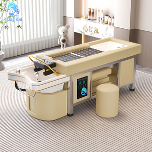 Cama de Masaje Multifuncional para Salón de Belleza, Color Beige, con Lavabo de Cerámica para Pedicura, Cama Profesional para Spa Capilar con Moxibustión y Calor - Product Image 1