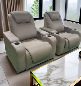 Cómodos Asientos de Cine con Reposacabezas de Cuero y Portavasos, Color Negro, Sofá Reclinable Eléctrico, Sofá Extensible Eléctrico para Sala de Estar - Product Image 6