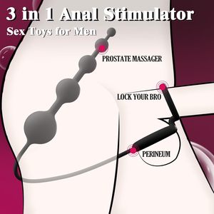 アナルビーズ付きバットプラグ、ペニスリング付き、男女兼用、柔軟なシリコン製前立腺マッサージ器、段階的なデザインのアナルプラグ - Product Image 6
