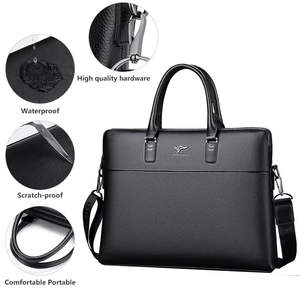 Sac à main en <span class=keywords><strong>cuir</strong></span> véritable pour <span class=keywords><strong>homme</strong></span>, imperméable, noir, luxueux, rétro, pour ordinateur portable 14 pouces, sac à bandoulière, sac fourre-tout - Product Image 2