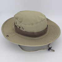 Topi Bucket Anti Air dengan Logo Kustom, Topi Nelayan Lebar dengan Tali Pengikat, Pelindung UV, Topi Pelindung Matahari untuk Pria