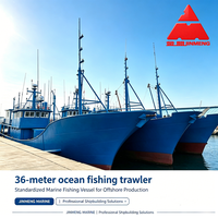 Bateau de pêche en acier bleu pour la pêche en haute mer à vendre, grand navire de pêche commercial avec GPS, AIS, détecteur de profondeur et équipement de pêche complet