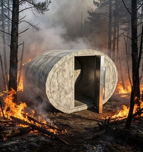 Cabane de sécurité préfabriquée en acier et béton, écologique, ignifuge, pour jardin, avec salle de bain, entrée et sortie, pour évacuation, à usage longue durée - Product Image 1