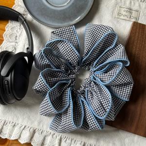 Bandeau plissé surdimensionné en tissu à carreaux bleus coréens de 19 cm pour femme, usage quotidien - Product Image 5