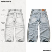 Jeans Homme Hip-Hop Coupe Droite Ample Personnalisé Effet Délavé Respirant en Denim Lourd 14oz Été/Hiver Fabricant OEM
