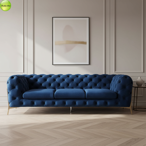 Sofá Moderno <span class=keywords><strong>de</strong></span> 3 Plazas en Terciopelo con Patas Metálicas para Apartamento - Conjunto <span class=keywords><strong>de</strong></span> Muebles para <span class=keywords><strong>Sala</strong></span> <span class=keywords><strong>de</strong></span> <span class=keywords><strong>Espera</strong></span> - Product Image 3