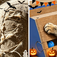 Lit grattoir multifonctionnel pour chat en carton haute densité avec coussin remplaçable et jouet à bille métallique pour Halloween
