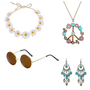 PESENAR Ensemble de vêtements hippie pour femmes-Lunettes rétro des années 1960 et 1970, collier à logo de la paix, <span class=keywords><strong>bandeau</strong></span> couronne de tournesol - Product Image 1