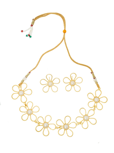 Parure Collier Ras-du-Cou Plaqué Or avec Perles Florales et Boucles d'Oreilles pour Femme, Bijoux Ethniques Traditionnels, Ensemble Ras-du-Cou Tendance pour Soirée - Product Image 2