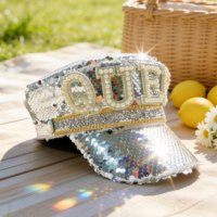 Chapeaux de fête de luxe pour femmes, style chapeau de capitaine, avec garniture dorée, perles, paillettes argentées et strass, personnalisables, MOQ 3, pour Burning Man, vente en gros