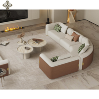 Chinesischer Hersteller: 10-Sitzer Wohnzimmermöbel, Modernes Luxus-Stoffsofa-Set mit geschwungener Form und Metalldekoration