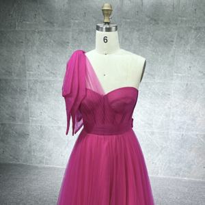 Moda un hombro A-Line vestido de noche con lazo mujeres elegante vestido de noche personalizado para fiesta de graduación - Product Image 4