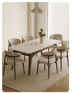 Set Tavolo da Pranzo e Sedie in Legno dal Design Nordico Moderno in Legno Massello e Pelle PU per Sala da Pranzo e Ristorante - Product Image 4