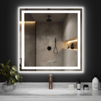 Miroir de salle de bain intelligent rectangulaire carré avec éclairage LED, rétroéclairé tactile, en verre trempé, en stock local aux États-Unis