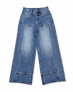 <span class=keywords><strong>Jeans</strong></span> da <span class=keywords><strong>Uomo</strong></span> Blu Scuro Strutturati con Patchwork, <span class=keywords><strong>Gamba</strong></span> <span class=keywords><strong>Larga</strong></span>, Stile Streetwear Hip Hop High Street - Product Image 2