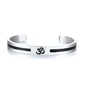 8mm Wide Enamel 316L Chirurgisch Titanium Gegraveerde Yoga Logo Teken Womens Manchet Bieden Custom Rvs Armband