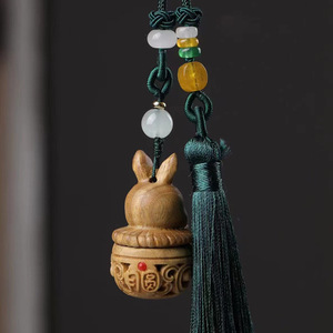 Green Sandalwood Carved Rabbit Sachet Keychain 3.8x2.3cm Creative Cute Style <b>Car</b> Key Accessory Bag Phone Chain Pendant <b>Ornament</b> - Product Image 2